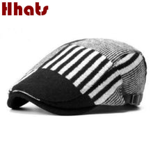 Load image into Gallery viewer, black gray khaki patchwork striped thick warm wool beret hat