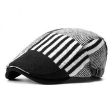 Load image into Gallery viewer, black gray khaki patchwork striped thick warm wool beret hat