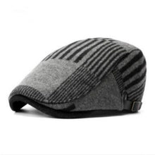 Load image into Gallery viewer, black gray khaki patchwork striped thick warm wool beret hat