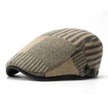 Load image into Gallery viewer, black gray khaki patchwork striped thick warm wool beret hat