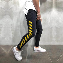 Load image into Gallery viewer, Men's Skinny Black Jeans Yellow Side Stripes Hip Hop Streetwear Skinny  Cotton Jeans