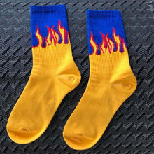 Load image into Gallery viewer, Unisex Flame Black White Yellow Fire Hip Hop Socks