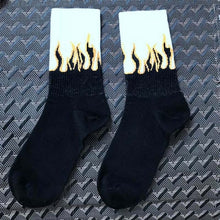 Load image into Gallery viewer, Unisex Flame Black White Yellow Fire Hip Hop Socks