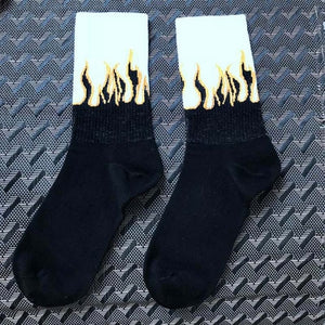 Unisex Flame Black White Yellow Fire Hip Hop Socks