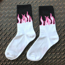 Load image into Gallery viewer, Unisex Flame Black White Yellow Fire Hip Hop Socks