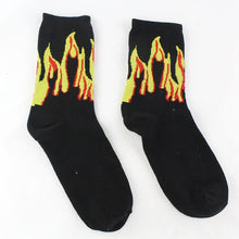 Load image into Gallery viewer, Unisex Flame Black White Yellow Fire Hip Hop Socks