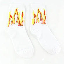 Load image into Gallery viewer, Unisex Flame Black White Yellow Fire Hip Hop Socks