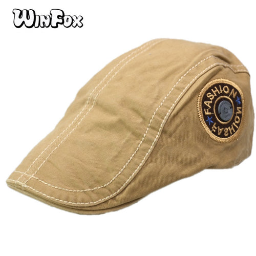 Winfox Vintage Male French Hats Flat Peaked Cap